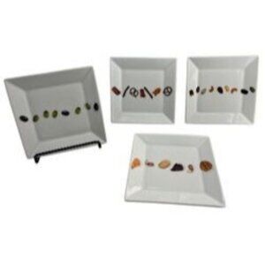 The Cellar Macy's Appetizer Plate Set of 4 Square Nuts Pretzels Olives 7" Square